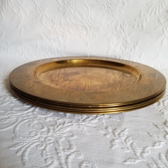 Solid Brass Plate Chargers Set Of 5 Made in  Denmark - Picture 2 of 6